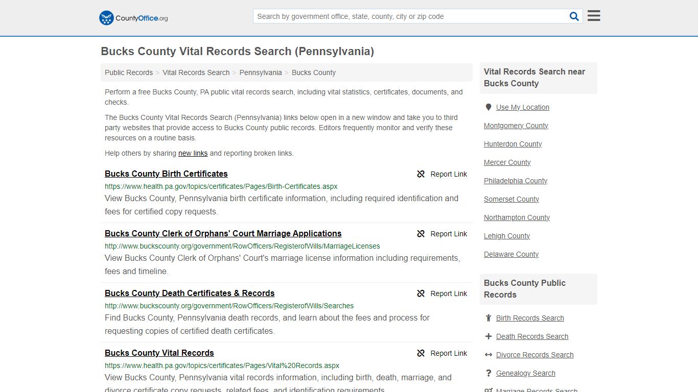 Vital Records Search - Bucks County, PA (Birth, Death, Marriage ...